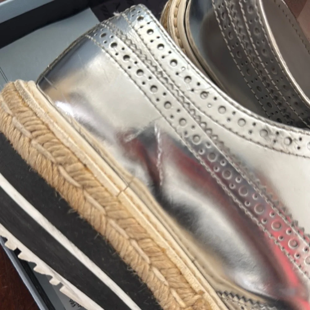 Prada Metallic Silver Espadrille Shoes